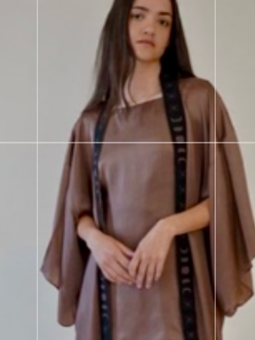 WILDSEA Brown with Black Beaded Moon Phase Trim Kimono - OS